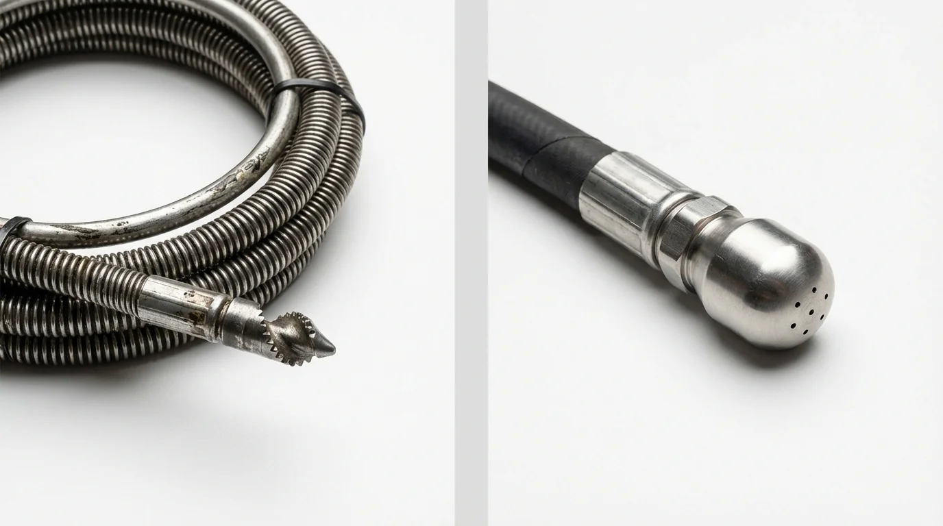 Drain snake cable and hydro jetting nozzle used for drain cleaning in Russellville, KY