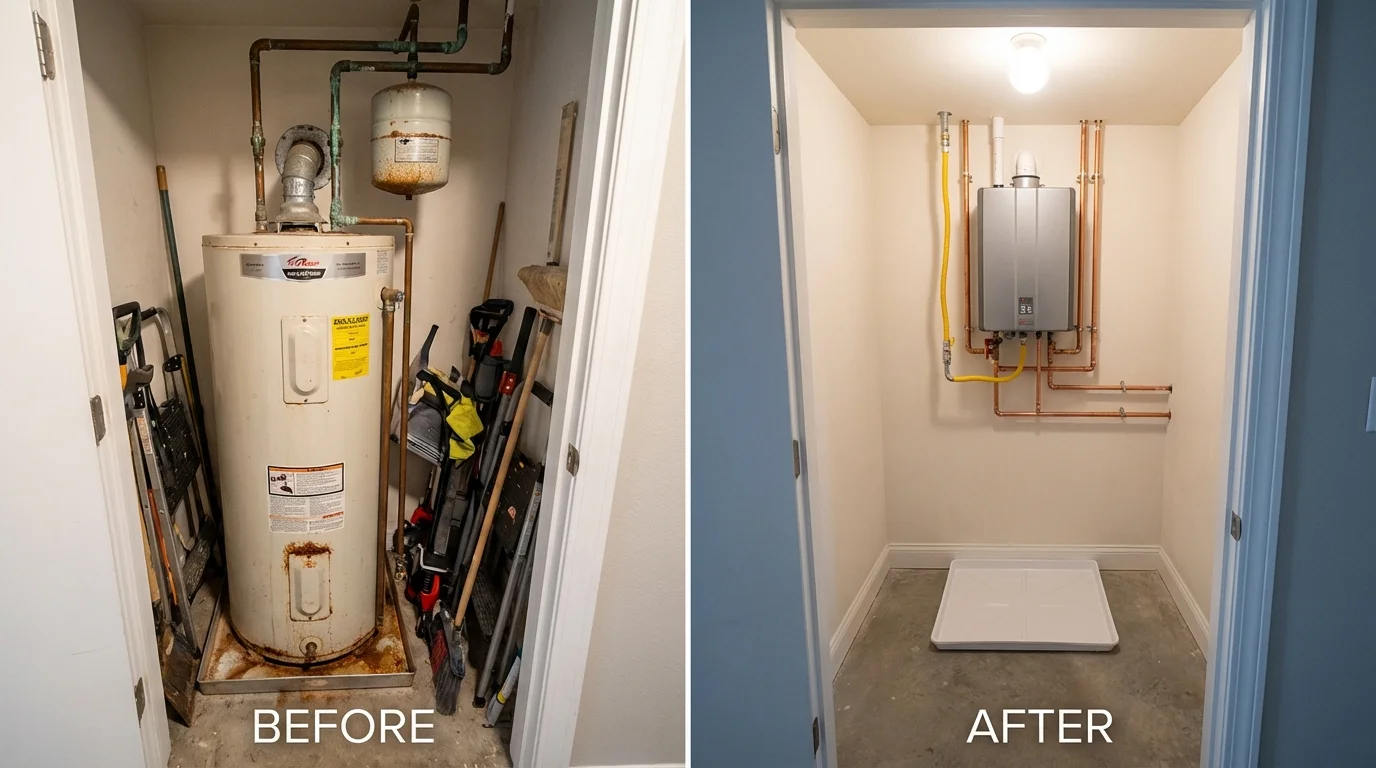 Tank water heater versus wall-mounted tankless unit comparison for Russellville, KY homeowners