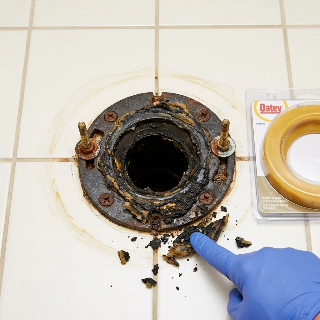 Failed wax ring showing water seepage at the base of a toilet in a Russellville, KY home