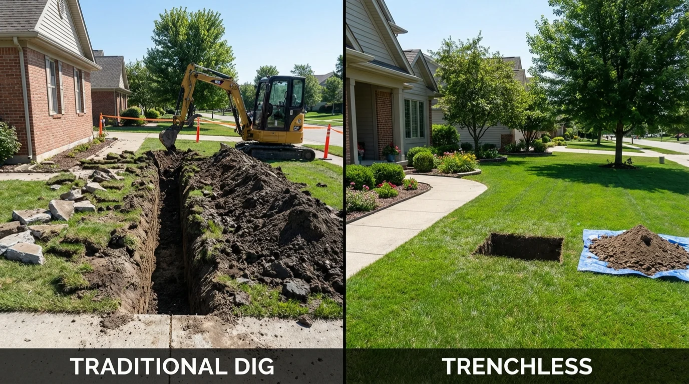 Trenchless sewer repair with minimal yard damage versus traditional excavation in Russellville, KY